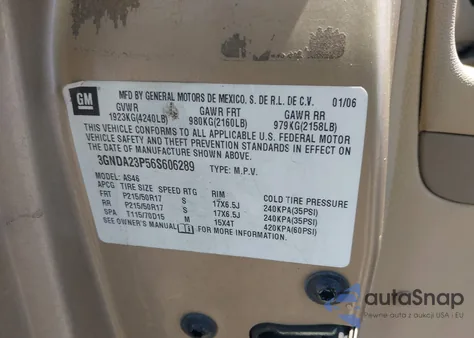 2006 Chevrolet Hhr Lt from USA, damaged, VIN 3GNDA23P56S606289